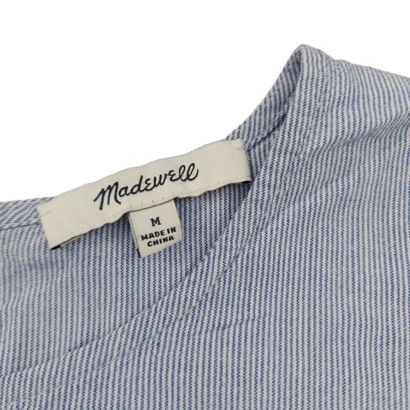 Madewell Blouse Womens Medium Striped Tie Front Back Button Short Sleeve Preppy - Picture 7 of 11